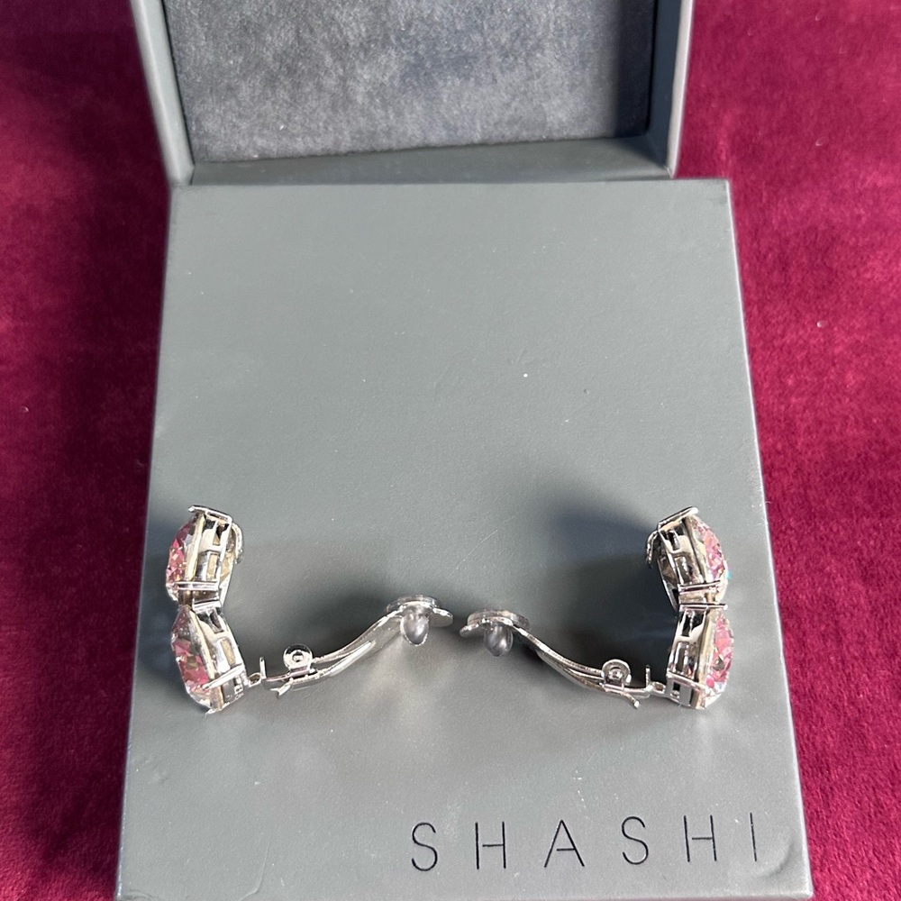 SHASHI Ricky Diamond Stud in Silver large stud dangle clip on earrings - Picture 7 of 8
